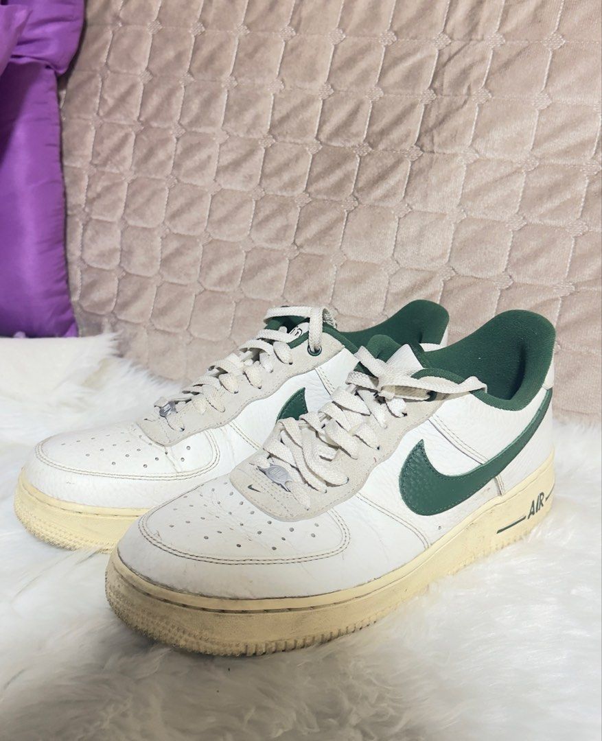 Nike Air Force 1 Low '07 LX Command Force Gorge Green (Category: Sneakers) located in Las Pinas. Submitted by sugaaarr (Listing ID 1471121251, Image 2). Description: - Model: Nike Air Force 1 Low - Colorway: White and Green (Style Code: DR0148-102) - Size: US 11 - Materials: Tumbled leather upper with suede eyestay overlays - Details: Dark green swoosh, inner lining, and clean laces - Aesthetic: Vintage look featuring an aged yellow midsole - Con