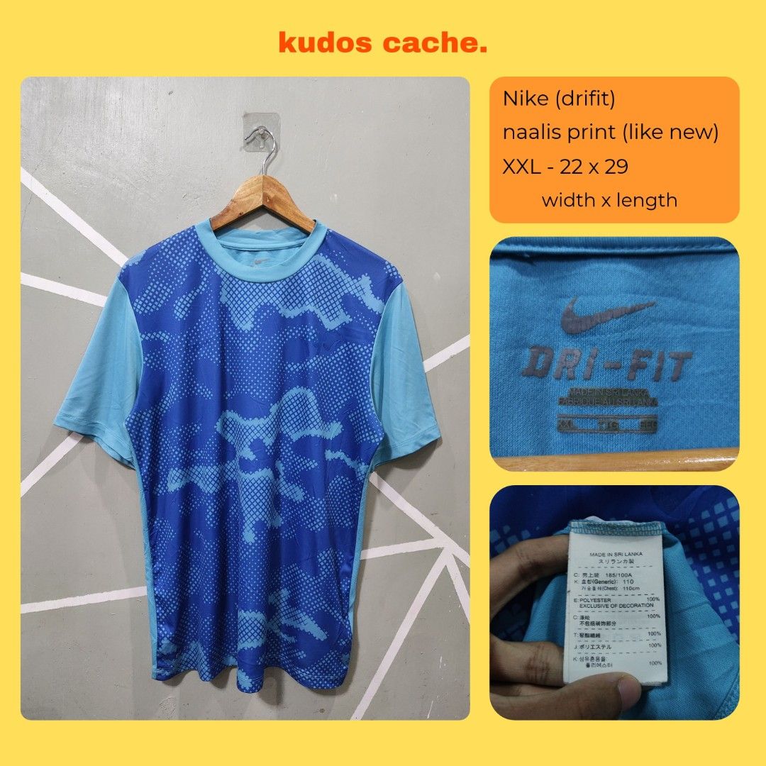 Nike Dri-Fit T-shirt (Category: Activewear) located in Rosales. Submitted by kudoscache (Listing ID 1471180939, Image 1). Description: - Brand: Nike - Width: 22 | Length: 29 - Color: Blue - slightly nego payment: maribank / gotyme courier: J&T.