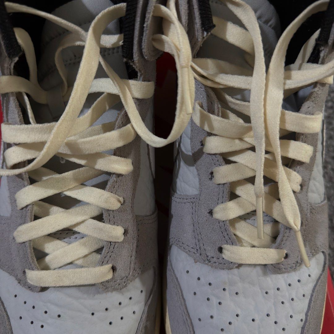 Nike Dunk Hi PRM Japan Exclusive (Category: Sneakers) located in Quezon City. Submitted by ejmuncal (Listing ID 1471127189, Image 3). Description: Selling my Nike Dunk High Premium in Wolf Grey / White / Pure Platinum. Features grey suede overlays, textured leather panels, cream laces, and translucent outsoles with graphics underneath. • Size: US Men’s 9 / Women’s 10.5 / UK 8 / EU 42.5 • Model code: DR8753-077 • Used twice or thrice only • Creasi