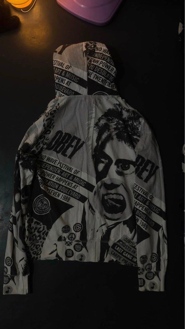 OBEY AOP HOODIE (Category: Hoodies) located in Taguig. Submitted by vkcollective (Listing ID 1471164694, Image 2). Description: SIZE MEDIUM 21 X 27 OBEY AOP HOODIE 650 shipped dm.