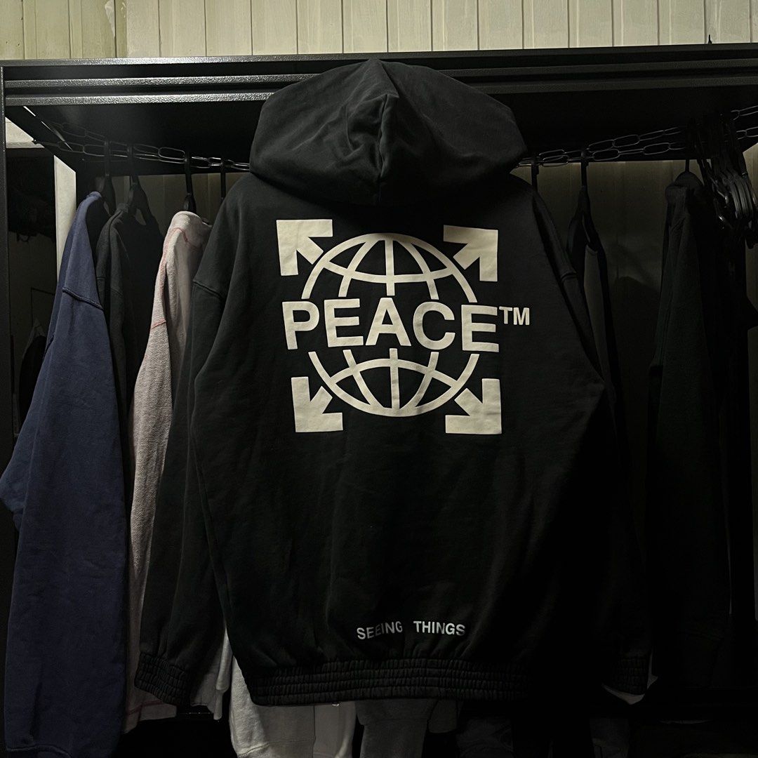 Off White Hoodie Peace Black (Category: Hoodies) located in Muntinlupa City. Submitted by ninenine.collective (Listing ID 1471123861, Image 1). Description: Off White Hoodie Peace Black - 23/27.