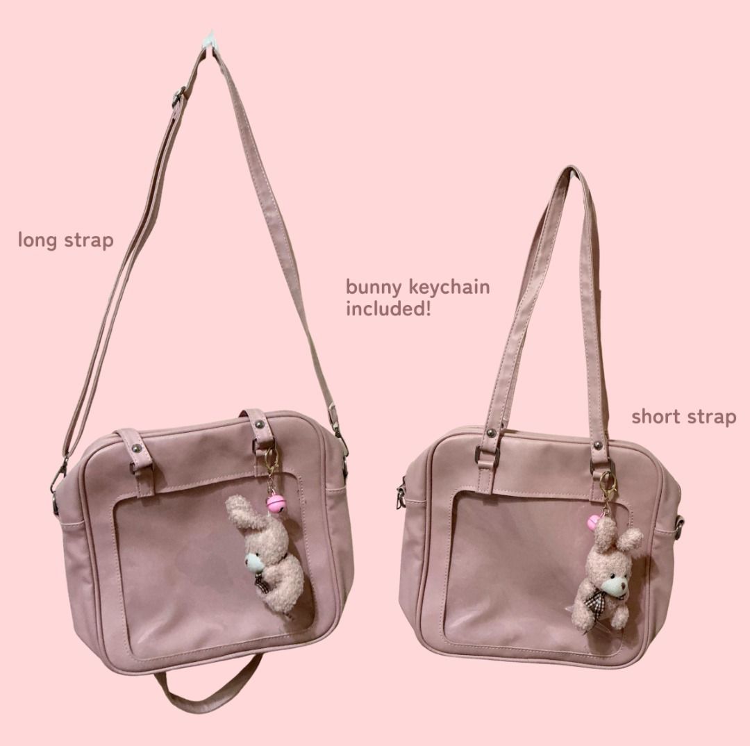 Pink Itabag with Bunny Keychain (Category: Shoulder Bags) located in Marikina City. Submitted by 29fishies (Listing ID 1471181641, Image 1). Description: !! READ DESCRIPTION BEFORE INQUIRING / OFFERING !! welcome to my page~ selling due to needing funds for college + decluttering :( price is negotiable! i wouldn't really consider this an itabag but you can totally diy it with your own mesh/cardboard in the clear window :) MOP: GCash SF charge to 