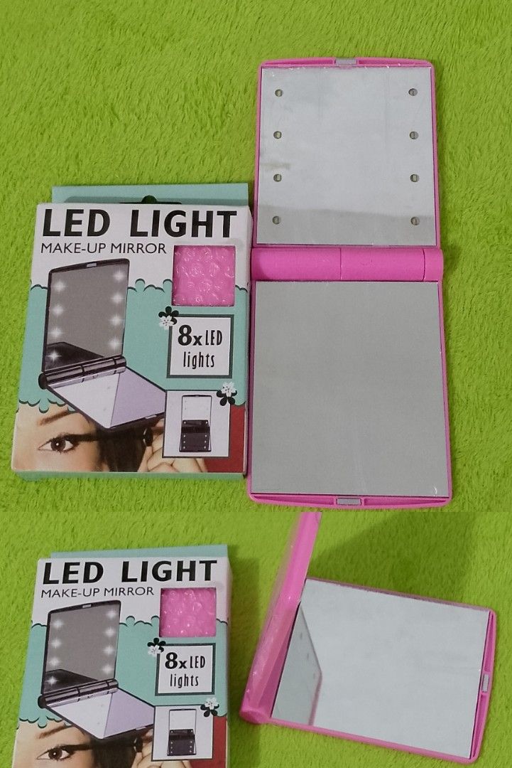 Pink LED Light Make-Up Mirror with 8 LEDs (Category: Mirrors) located in Manila. Submitted by rlndhenise (Listing ID 1471162230, Image 1). Description: - Color: Pink - Type: Folding makeup mirror with bright built-in LED lights - Design: Compact dual-mirror, perfect for everyday bags - Power: Battery-operated for easy on-the-go use - Inclusion: Comes with original box - Condition: Great addition to your daily routine.