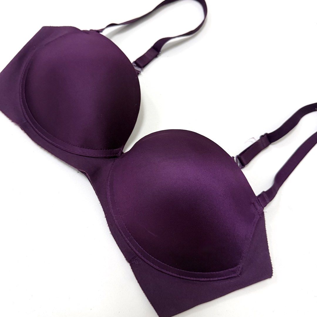 Plum Seamless Push-up Bra [34B] (Category: Undergarments & Loungewear) located in Malabon City. Submitted by k_intimates (Listing ID 1471203184, Image 2). Description: Details: • Size 34B / wireless / push-up • No issues • Plum-colored push-up t-shirt bra featuring molded padded cups and adjustable shoulder straps..