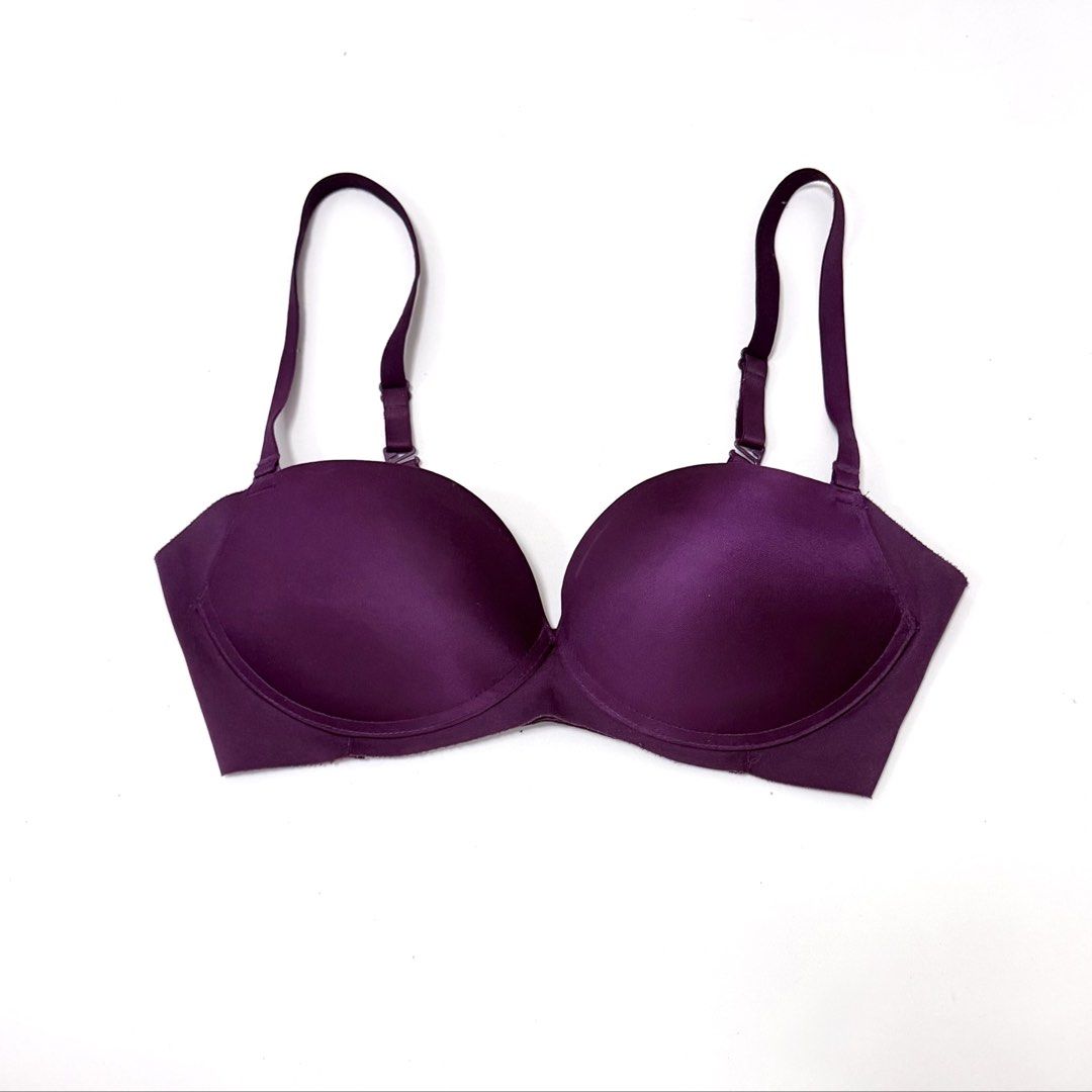 Plum Seamless Push-up Bra [34B] (Category: Undergarments & Loungewear) located in Malabon City. Submitted by k_intimates (Listing ID 1471203184, Image 1). Description: Details: • Size 34B / wireless / push-up • No issues • Plum-colored push-up t-shirt bra featuring molded padded cups and adjustable shoulder straps..