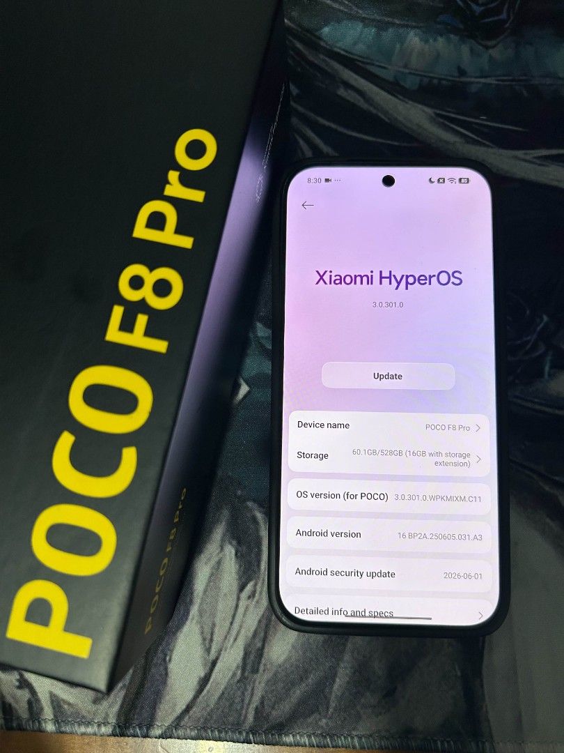 POCO F8 PRO 12/528 (Category: Android Others) located in Quezon City. Submitted by _jaaiiii (Listing ID 1471253788, Image 3). Description: POCO F8 PRO 12/528 23,OOO Fixed, pass sa tatawad. Snapdragon 8 Elite Gen. (Flagship Phone) 3M up to 3.2M Antutu Benchmark No major issue. Paint chip lang normal sa second hand. 97% makinis. No major scratch or dents. Super linaw camera, smooth n smooth. Working all! 120 Hz, Fingerprint on screen, Game turbo. L