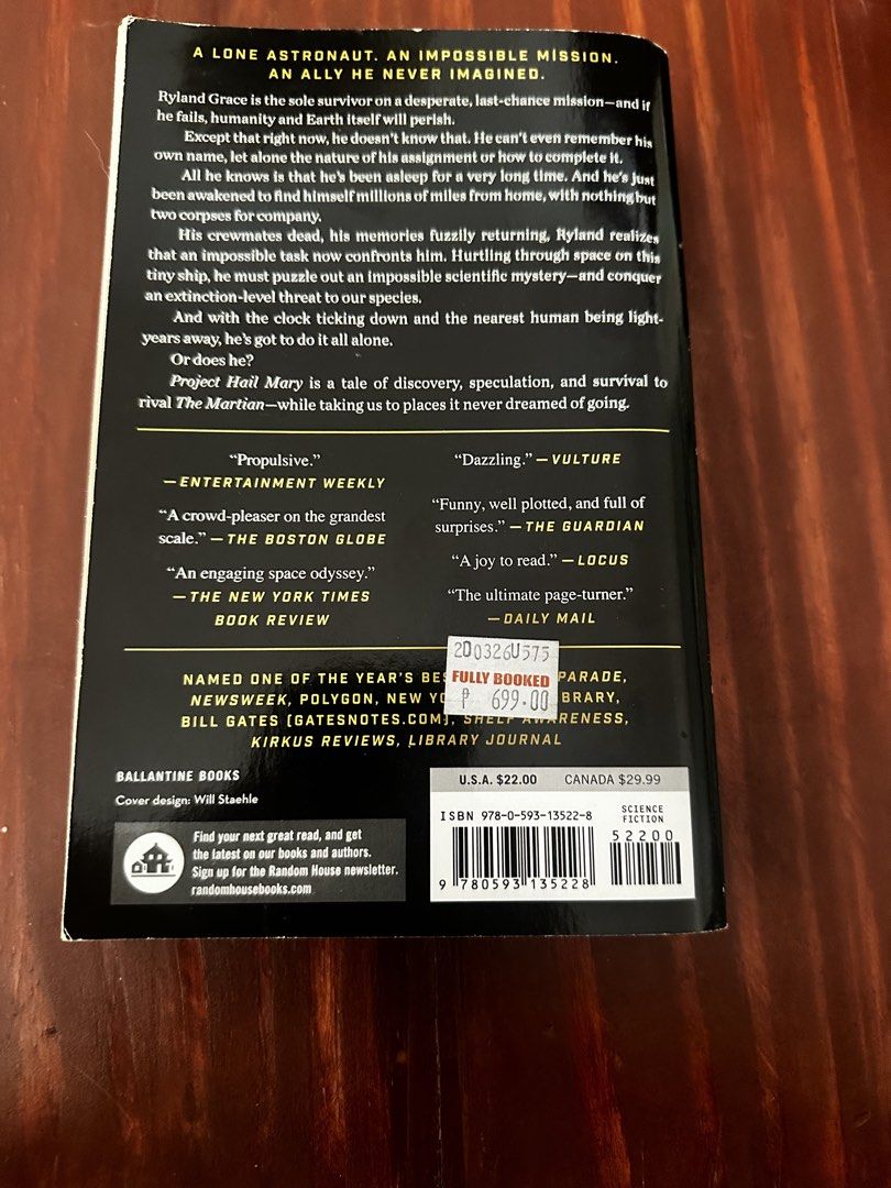 Project Hail Mary by Andy Weir Paperback (Category: Storybooks) located in Mandaluyong City. Submitted by kingseiji (Listing ID 1471294512, Image 2). Description: No highlights / writings. Authentic from FullyBooked.