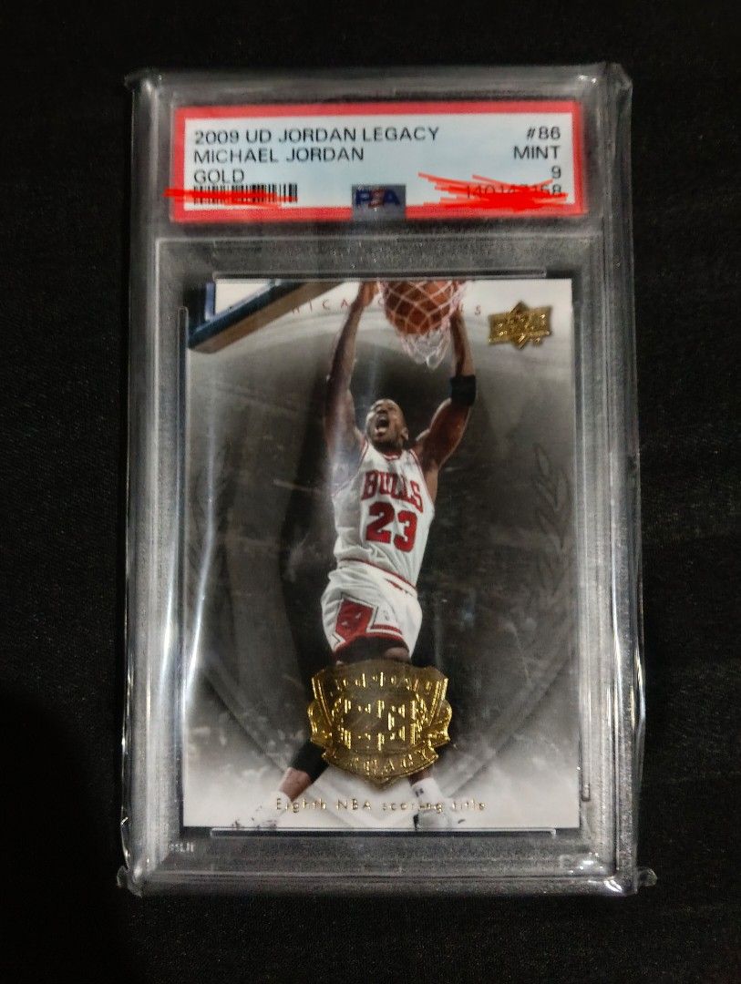 Michael Jordan 86 (Category: Graded Singles) located in Marikina City. Submitted by mr.hyde (Listing ID 1471042312, Image 1). Description: - Item: 2009 Upper Deck Michael Jordan Legacy Basketball Card - Card Number: #86 (Gold Parallel) - Grade: PSA 9 Mint (Professionally encased in protective slab) - Design: Chicago Bulls jersey photo on front with career scoring stats on the back - Condition: Pristine, ready for display or collection.
