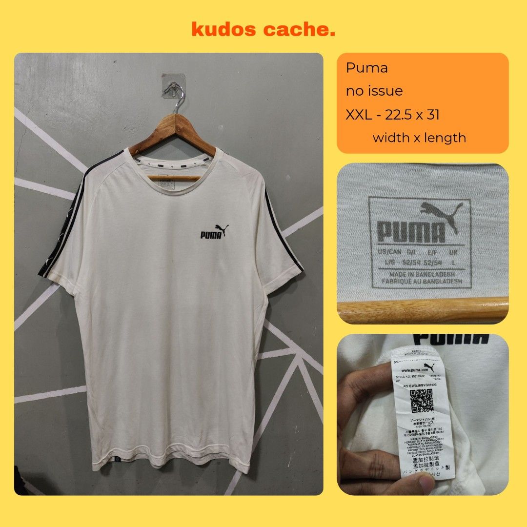 Puma White T-shirt Size (Category: Tshirts & Polo Shirts ) located in Rosales. Submitted by kudoscache (Listing ID 1471180938, Image 1). Description: - Brand: Puma - Width: 22.5 | Length: 31 - Color: White - slightly nego payment: maribank / gotyme courier: J&T.