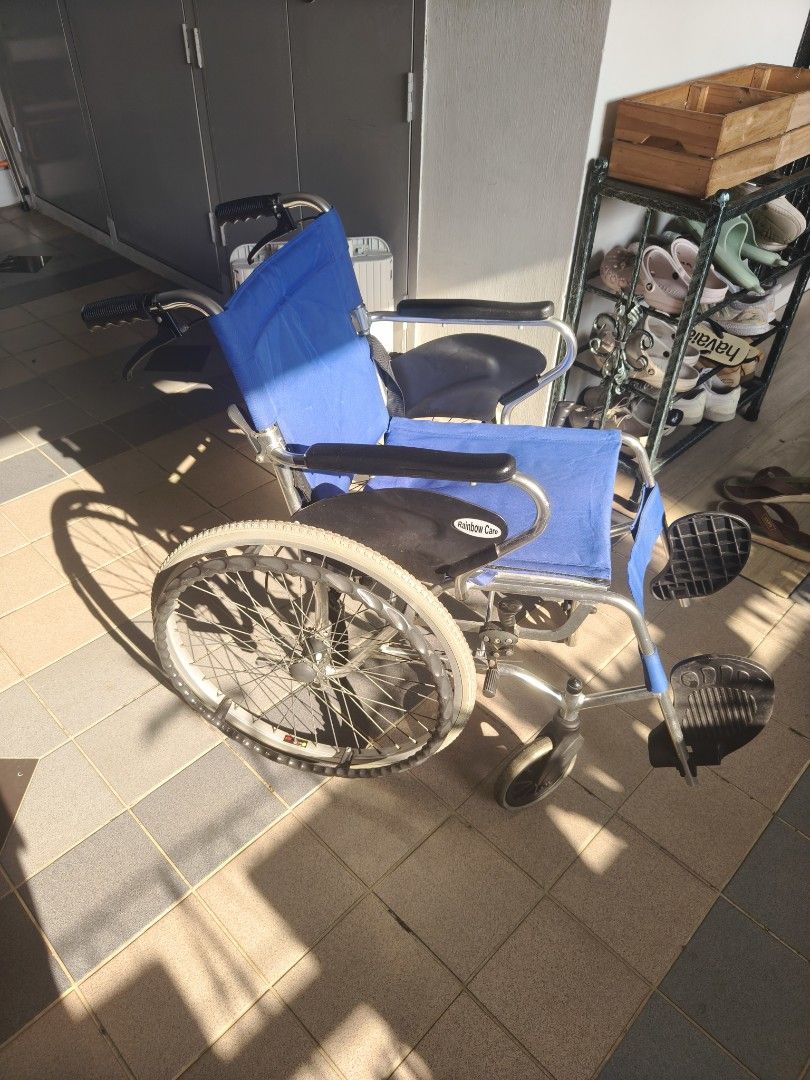 Healthy Design Frame Rainbow Care Folding Wheelchair with Blue Fabric Seat, Health ...