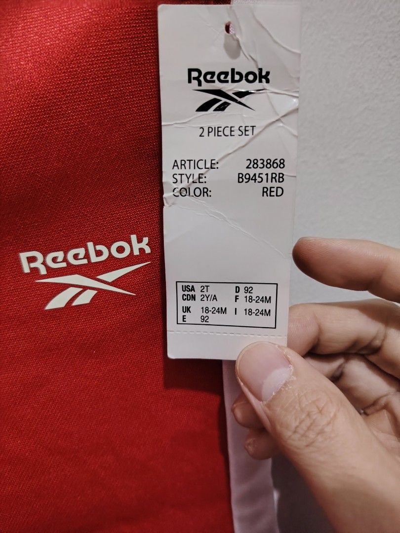 Reebok Red Sweatpants With White Side Stripes Size 2T (Category: Babies & Kids Fashion) located in Makati City. Submitted by jayclutter0976004 (Listing ID 1471208786, Image 2). Description: - Brand new with tags attached (BNWT) - Vibrant bright red color with classic white side stripes - Signature white Reebok logo printed near the hip - Comfortable and secure elastic waistband - Cozy soft fleece lining inside to keep your little one warm.