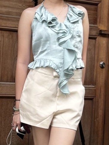 Ruffles Halter Top (Category: Sleeveless) located in Taytay. Submitted by storedbys (Listing ID 1471147825, Image 2). Description: small to medium tie up in the neck area no flaws message for when worn.