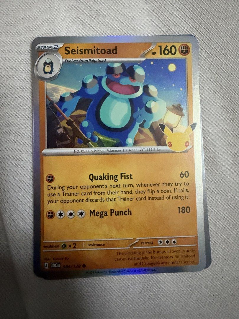 Seismitoad (#084/128) Pokémon 30th Celebration (Category: Raw Singles) located in Marikina City. Submitted by jpcollectiblesph (Listing ID 1471270182, Image 1). Description: .
