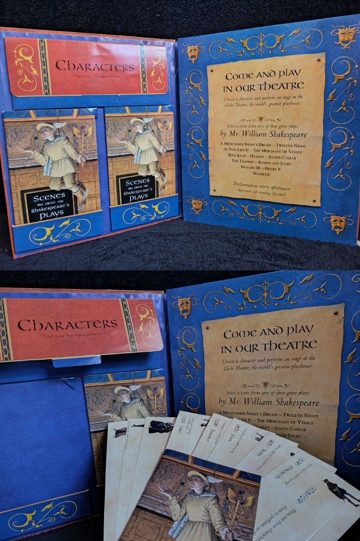 Shakespeare's Globe An Interactive Pop-Up Theatre Book (Category: Storybooks) located in Aroroy. Submitted by epicbird-0daf (Listing ID 1471163716, Image 2). Description: - Title: Shakespeare's Globe Interactive Pop-Up Theatre Book - Creators: Tori Forward and John Woodgaard - Features: Mini booklets like 'Scenes from Shakespeare's Plays' and a pocket of press-out character cards (Romeo, Juliet, Robin, and more) - Condition/Inclusions: Everything