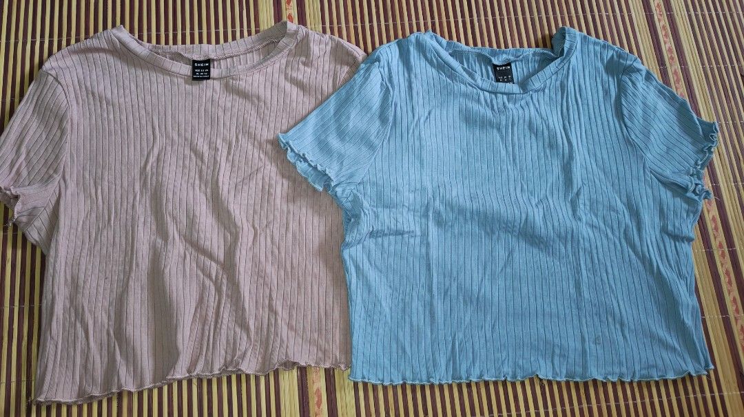 Shein Ribbed Crop Tops Bundle Pink Blue XL (Category: Shirts) located in Las Pinas. Submitted by meggiemaggie (Listing ID 1471192822, Image 1). Description: - Set of 2 Shein ribbed crop tops (Pink & Light Blue) - Size: super stretch, can fit med-xl - Details: Short sleeves with trendy lettuce hem edges - Fabric: Super stretchy and comfy for everyday wear - Condition: Brand new, kept in closet, selling as a bundle.