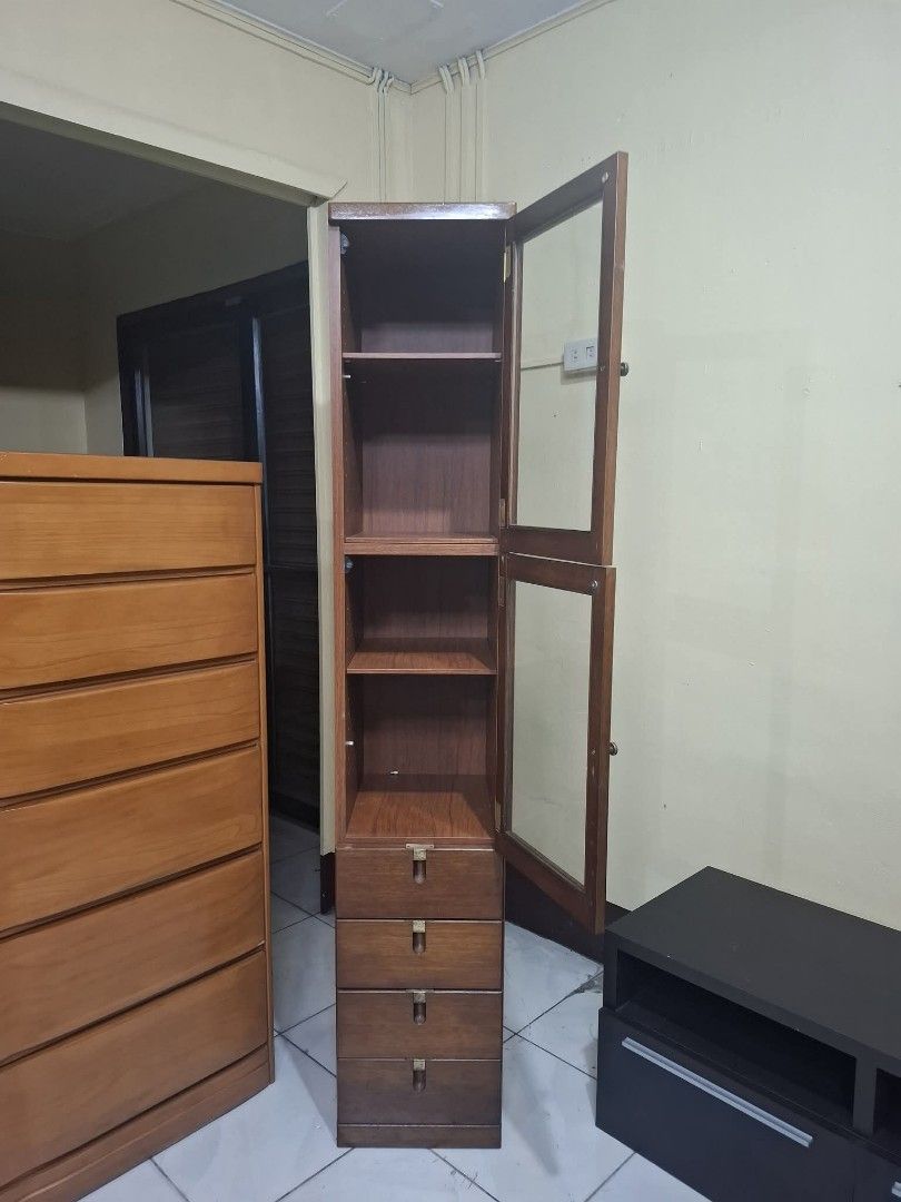 Slim Display Cabinet with Bottom Drawers (Category: Shelves, Cabinets & Racks) located in Quezon City. Submitted by dannikkishoppe2 (Listing ID 1471124105, Image 3). Description: Slim Display Cabinet with Bottom Drawers‼️₱7500‼️ Please manage your expectations as there might be minimal flaws. Color may vary due to lighting, it may appear darker or lighter in person. Check photos first before buying. Please refrain from purchasing if you are parti
