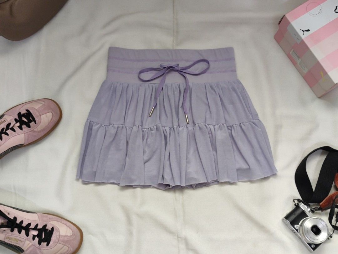 Soft lilac frill active skort with drawstring waist/balletcore aesthetic (Category: Activewear) located in Caloocan City. Submitted by emmas.ukay.finds (Listing ID 1471126596, Image 1). Description: Size: S-M(Stretchable fabric) Payment first before shipping. Shipping is also shouldered by the buyer. Payment:QRPH/Instapay Shipping:J&T Any questions chat me☺️💖.