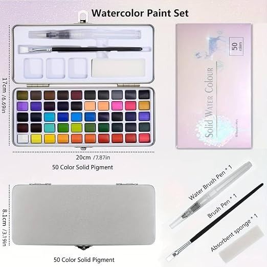 Solid Water Colour 50 Regular Colors Set (Category: Stationery & School Supplies) located in Caloocan City. Submitted by eunicekim7 (Listing ID 1471133664, Image 2). Description: - 50 vibrant regular colors - Beautiful box featuring a floral tree and reindeer design - Brand new and sealed in plastic film - Ideal for painting, journaling, and art projects - Great gift for artists and crafters.
