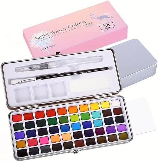 Solid Water Colour 50 Regular Colors Set (Category: Stationery & School Supplies) located in Caloocan City. Submitted by eunicekim7 (Listing ID 1471133664, Image 3). Description: - 50 vibrant regular colors - Beautiful box featuring a floral tree and reindeer design - Brand new and sealed in plastic film - Ideal for painting, journaling, and art projects - Great gift for artists and crafters.