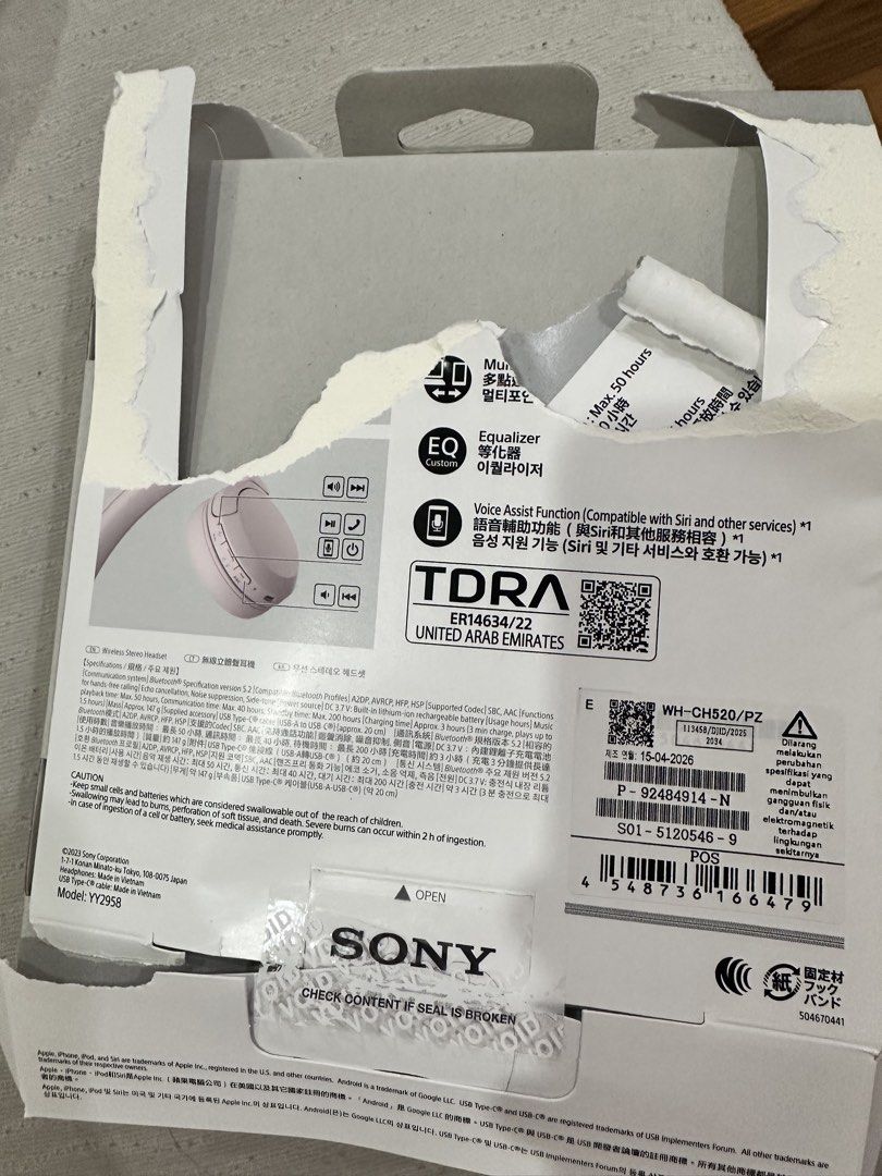 Sony WH-CH520 Wireless Headphones Pink (Category: Headphones & Headsets) located in Quezon City. Submitted by goldengate777 (Listing ID 1471157140, Image 2). Description: - Model: Sony WH-CH520 Wireless Headphones - Color: Pink - Condition: Open box but item was never used, original packaging included. First box was torn when accidentally opened but the second box is intact. PLEASE SEE PHOTOS. - Battery Life: Up to 50 hours on a single charge - C