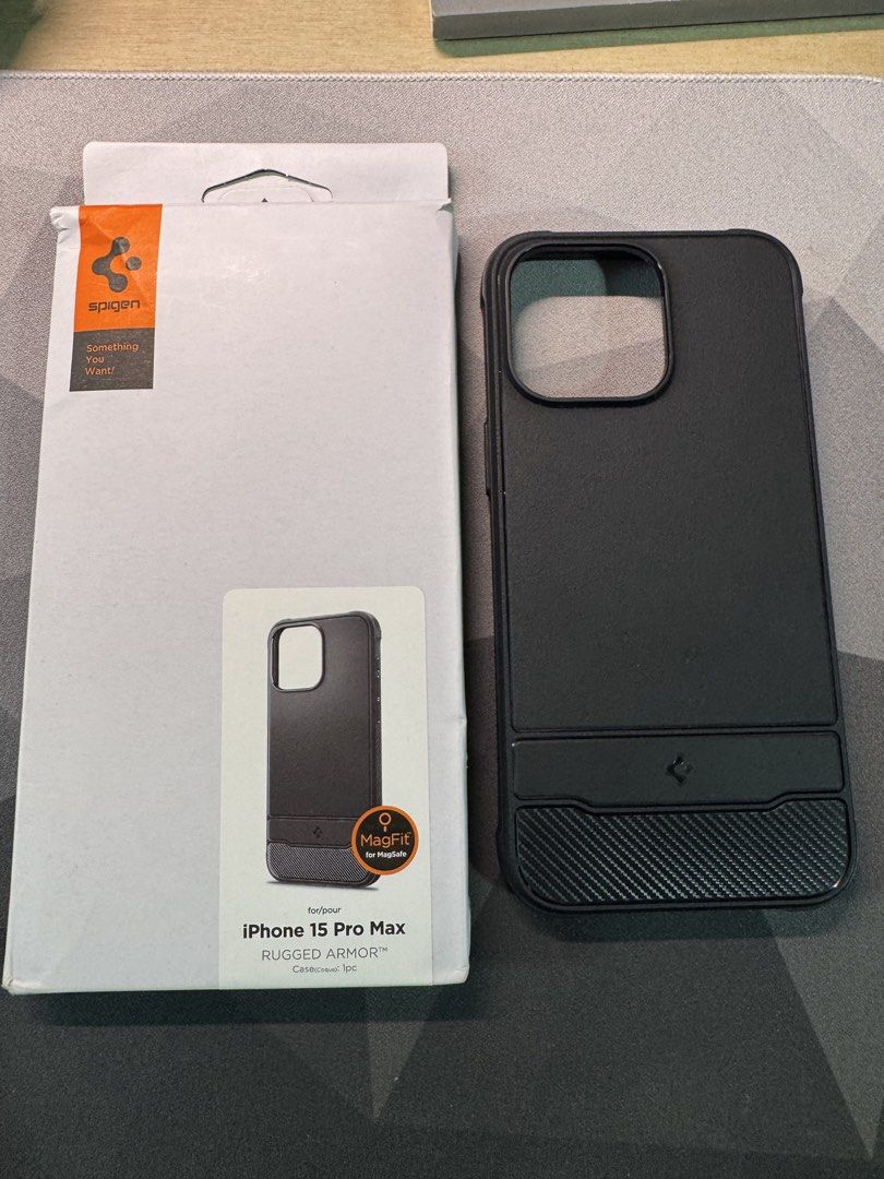Spigen Rugged Armor iPhone 15 Pro Max (Category: Cases & Sleeves) located in Makati City. Submitted by mdg42 (Listing ID 1471179806, Image 1). Description: 100% authentic. Used for a few times only. Can pass as new. Loc: Ayala, Makati.