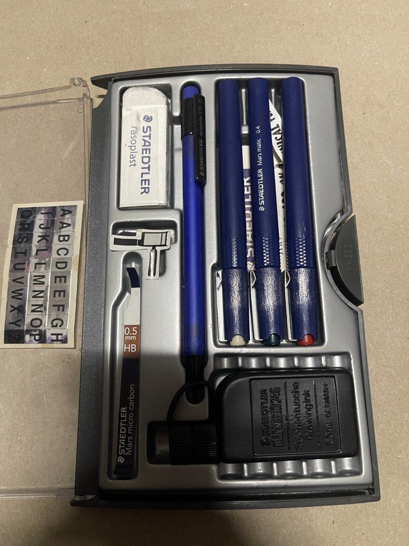 Staedtler Mars Matic Technical Pen and Drafting Set (Category: Stationery & School Supplies) located in Manila. Submitted by gomdobear (Listing ID 1471175272, Image 3). Description: - never used only the eraser - broken casing - guaranteed authentic from joli’s - price can be negotiated if sure buyer and if around dlsu / taft area.