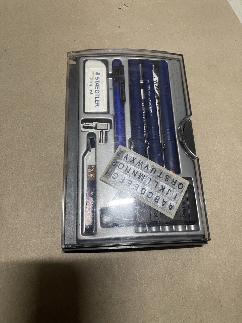 Staedtler Mars Matic Technical Pen and Drafting Set (Category: Stationery & School Supplies) located in Manila. Submitted by gomdobear (Listing ID 1471175272, Image 1). Description: - never used only the eraser - broken casing - guaranteed authentic from joli’s - price can be negotiated if sure buyer and if around dlsu / taft area.