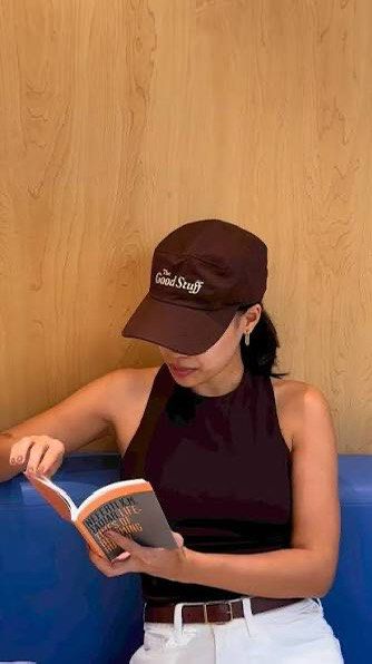 The Good Stuff Brown Cap (Category: Caps & Hats) located in San Juan City. Submitted by declutterwithxz (Listing ID 1471179447, Image 1). Description: - Brand: The Good Stuff - Color: Brown with white embroidered text - Style: Curved brim baseball cap - Fit: Adjustable strap at the back, fits most head sizes - Condition: Clean fabric and solid construction - Perfect for casual outfits and sunny days.