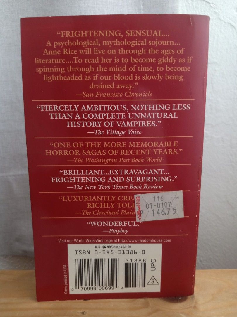 The Vampire Lestat by Anne Rice Paperback Book (Category: Storybooks) located in Bacolor. Submitted by appletun (Listing ID 1471275960, Image 2). Description: used book in readable condition. please expect signs of wear associated with used books (such as tanning, creasing, spine wear, cover wear, etc.). feel free to make an offer, and/or view my profile for other listings :) loc: bacolor, pampanga. mop: gcash only. no sco/cod/cop. handling/mod: 
