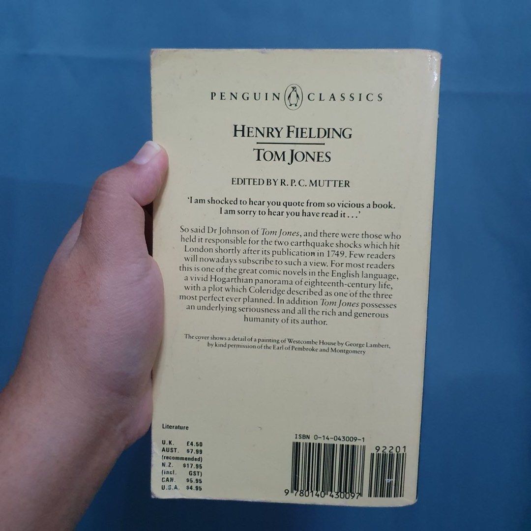 Tom Jones by Henry Fielding Penguin Classics Paperback Book (Category: Storybooks) located in San Pedro. Submitted by rainyydayy (Listing ID 1471196882, Image 2). Description: - Title: Tom Jones - Author: Henry Fielding - Editor: R.P.C. Mutter - Publisher: Penguin Classics - Format: Paperback - ISBN: 0-14-043009-1 - Condition: Minor shelf wear on edges and natural yellowing of pages due to age.