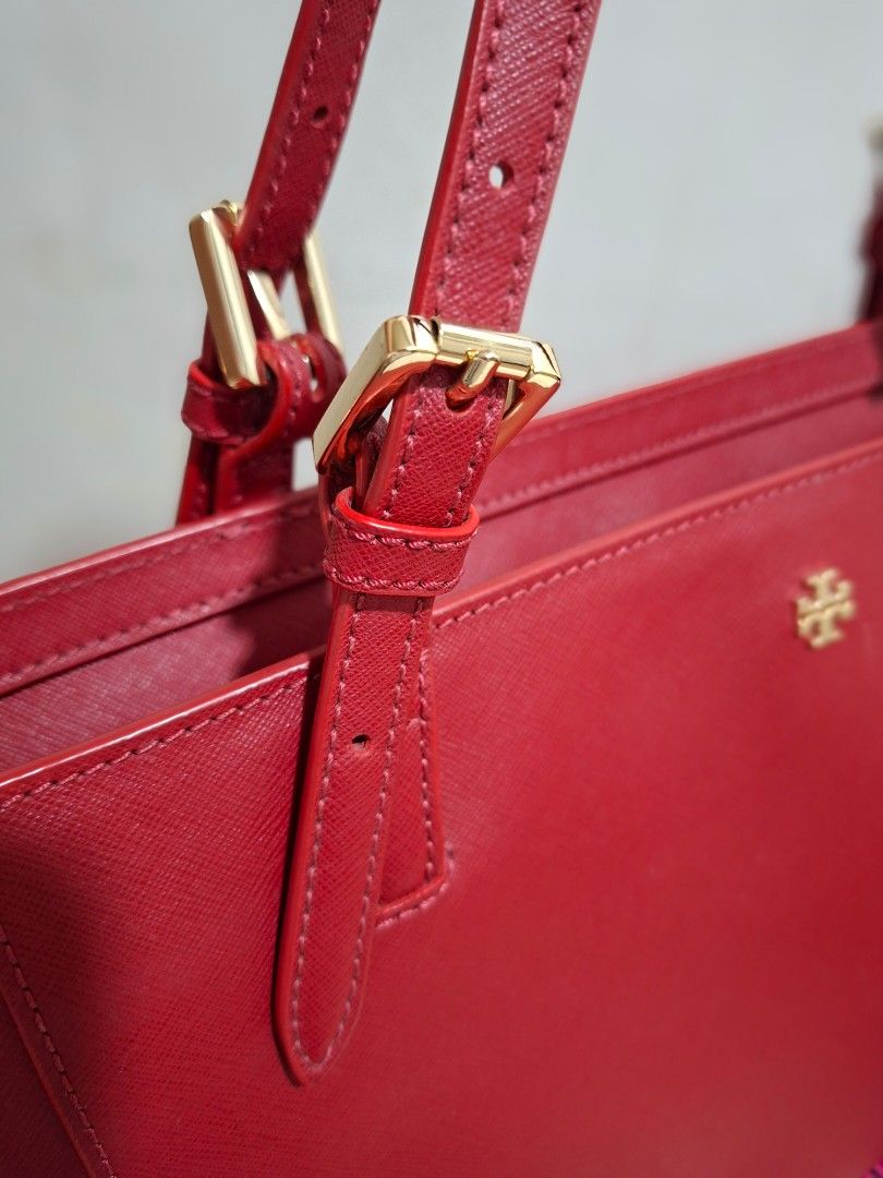Tory Burch York Small Top Tote Bag Red (Category: Tote Bags) located in Baliuag. Submitted by prettylychee_24 (Listing ID 1471135518, Image 2). Description: - Brand: Tory Burch - Style: York Small Top Tote - Material: Premium Saffiano leather in vibrant red - Hardware: Gold-tone with minimalist front logo emblem - Straps: Double adjustable shoulder straps - Condition: Brand new with original store tag attached (Model: 3866399, Price: $2,880) - In