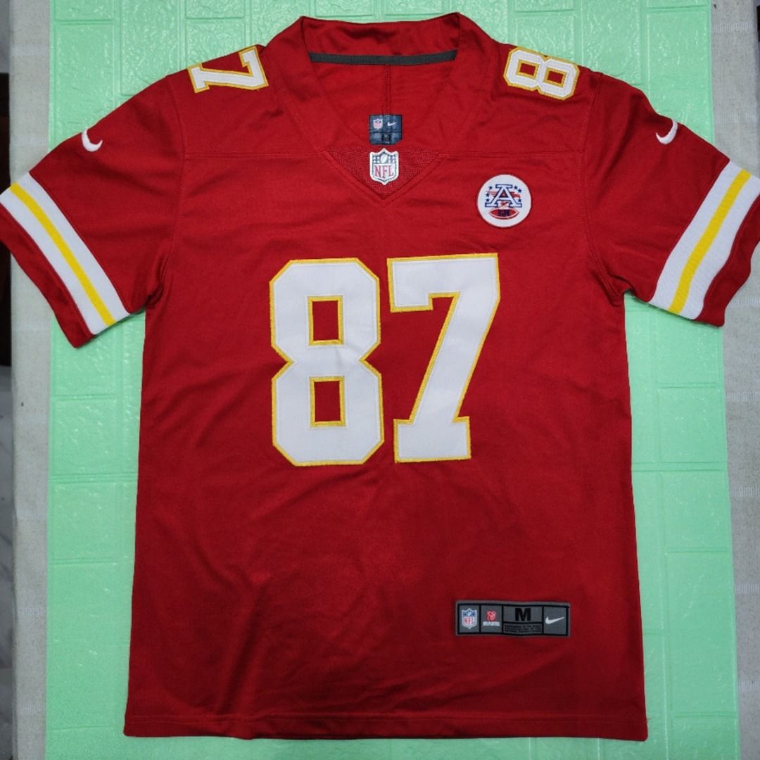 Kelce #87 Kansas City Chiefs NFL Jersey Red Medium (Category: Activewear) located in Davao. Submitted by stephcurry30_30 (Listing ID 1471165216, Image 2). Description: DM for more details. Size by tag: Medium Actual Dimes: see pictures.