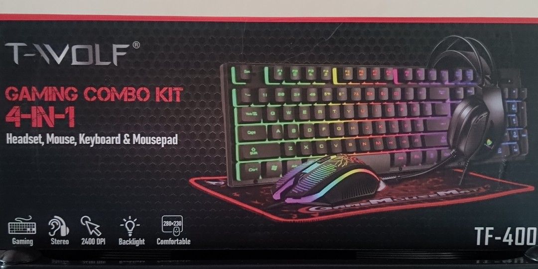 T-WOLF 4in1 COMBO GAMING KIT (Category: Mouse & Mousepads) located in Pateros City. Submitted by quickwolf_e53517 (Listing ID 1471189478, Image 1). Description: DECLUTTER SALE! 📦 Selling some of my personal electronics & gadgets. All items are pre-owned. Details, prices, and actual photos will be provided. Message me if interested! 😊.