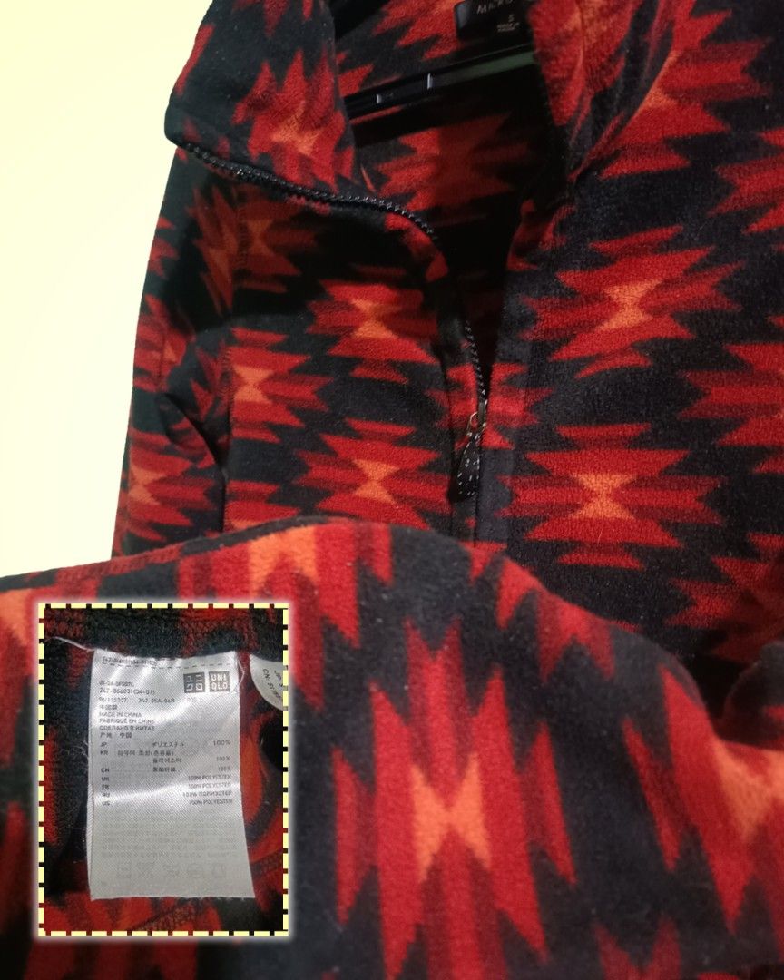 Uniqlo Print Zip-up Microfleece Jacket (Category: Coats, Jackets and Outerwear) located in Taguig. Submitted by revive_val (Listing ID 1471189811, Image 3). Description: Red and Black Print Soft Material.