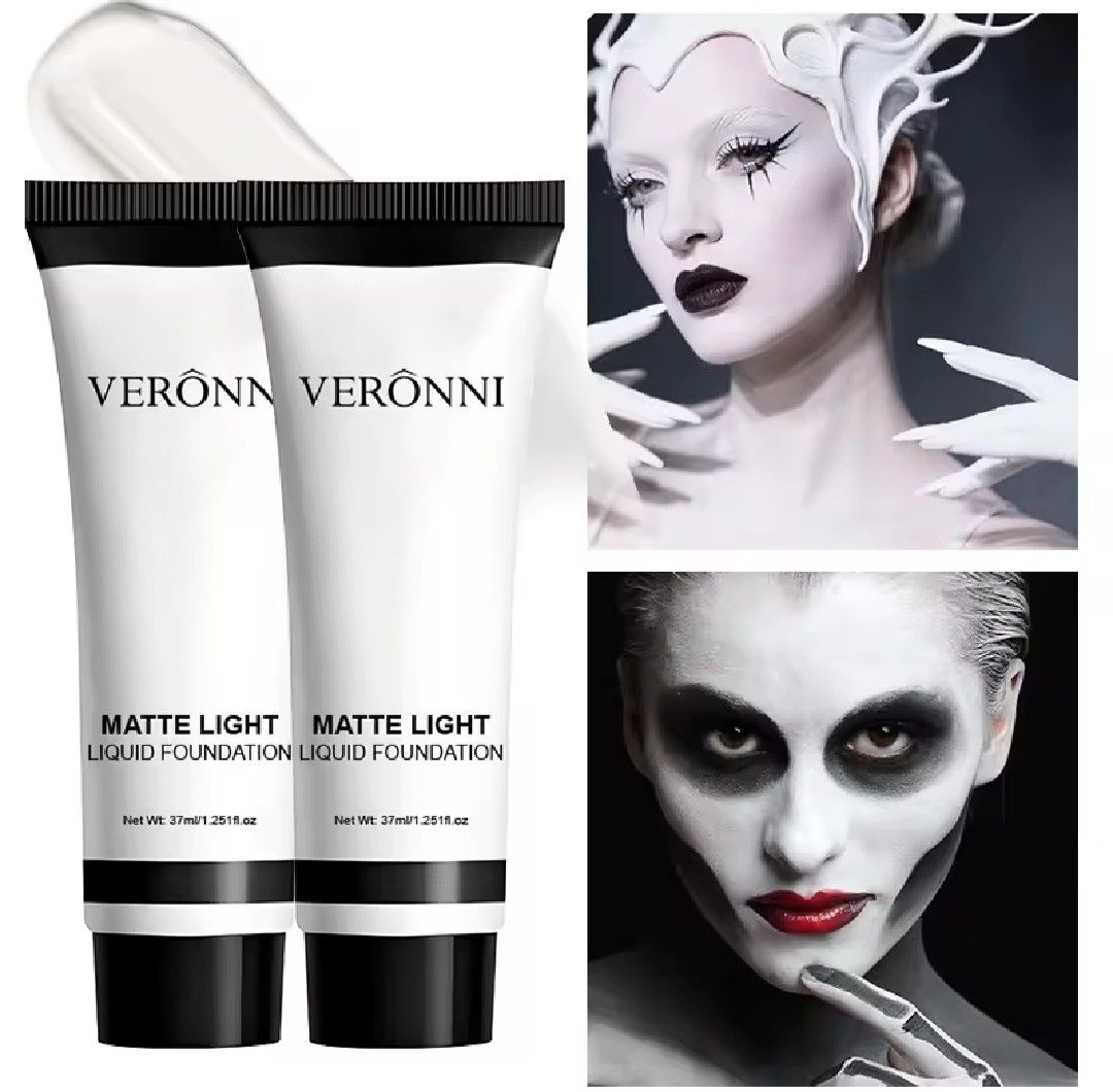 Veronni Matte Light Liquid Foundation White Makeup 37ml (Category: Makeup) located in Manila. Submitted by ar.gel (Listing ID 1471140853, Image 3). Description: - Shade: Pure White - Net Weight: 37ml per tube - Finish: Matte and lightweight - Perfect for: Cosplay, Halloween makeup, body painting, or mixing with regular foundation to lighten shades - Texture: Spreads smoothly on skin - Packaging: Comes with original outer box - Condition: Brand ne