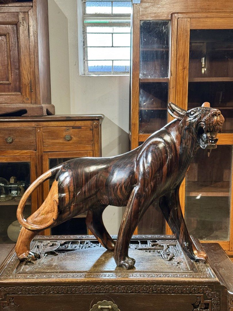 Vintage Solid Kamagong Tiger Display (Category: Vintage Collectibles) located in Manila. Submitted by sinaunang_gamit (Listing ID 1471154958, Image 2). Description: Vintage Solid Kamagong Tiger Display Length: 28 inches Solid Heavy Wood Loc: 6th ave Caloocan ₱15k .