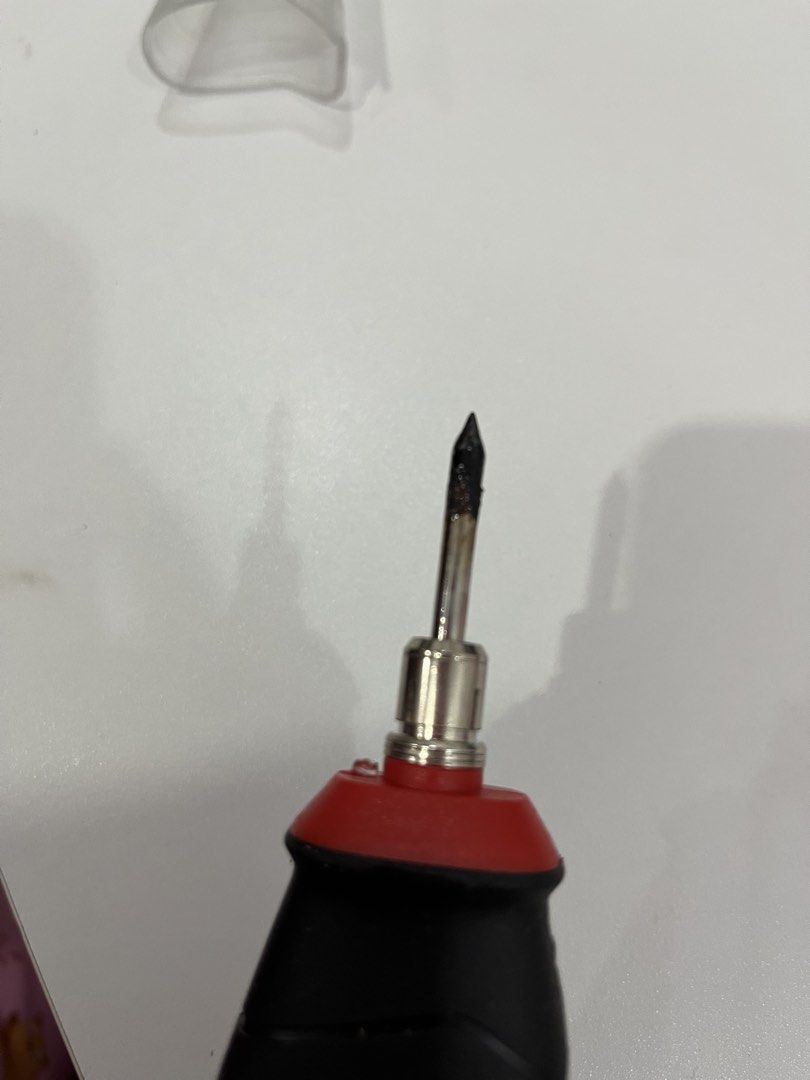 Weller Cordless Gas Soldering Iron (Category: Construction Tools & Equipment) located in Rizal. Submitted by oncelove143 (Listing ID 1471142604, Image 3). Description: - Brand/Model: Weller gas soldering iron - Color: Red and black body - Power Source: Butane gas (refillable via bottom port) - Condition: Soldering tip shows minor previous use residue - Extras: Includes clear protective cap for safe storage - Best For: Portable electronics work, D