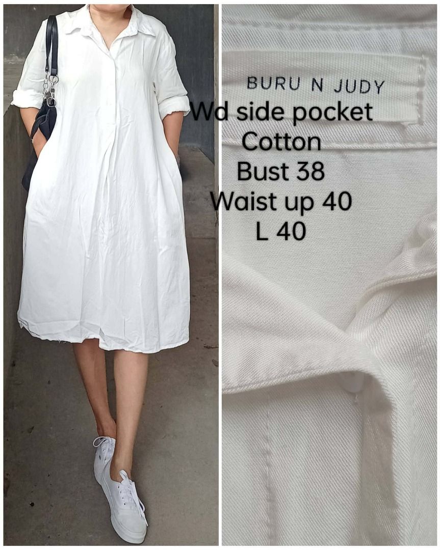 White cotton dress (Category: Dresses) located in Davao. Submitted by irisrazona16792 (Listing ID 1471156550, Image 1). Description: Wd side pocket Cotton Bust 38 Waist up 40 L 40 mall quality .