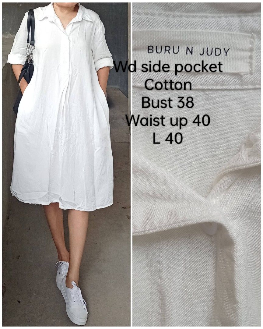 White cotton summer dress (Category: Dresses) located in Davao. Submitted by kannikasok1987 (Listing ID 1471144661, Image 1). Description: White slip long sleeve dress Wd side pocket Cotton Bust 38 Waist up 40 L 40 good as new.