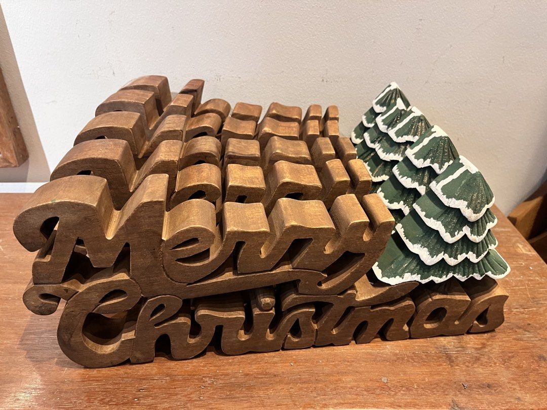 Wooden Christmas Table Top Decor (Category: Other Home Decor) located in Taguig. Submitted by frank63studio (Listing ID 1471289494, Image 3). Description: Wooden Christmas Table Top Decor 1,450php each 6pcs avbl laser-cut mango wood 16" x 1.5" x 6.5" l x w x h light brown wood varnish finished.
