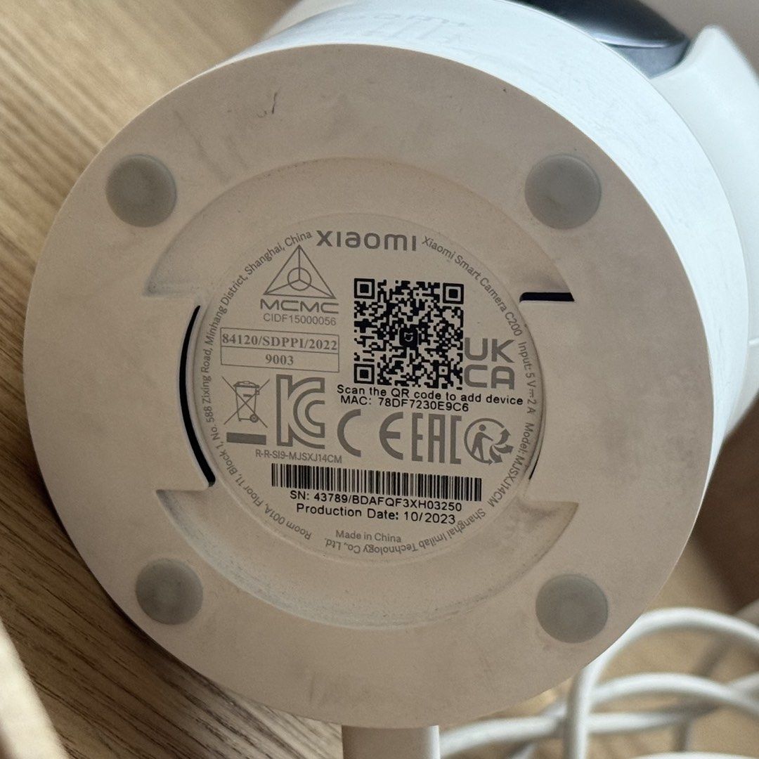 Xiaomi Smart CCTV Surveillance Camera C200 (Category: Security Systems & CCTV Cameras) located in Marikina City. Submitted by lovegoeson (Listing ID 1471150343, Image 2). Description: - Item: Xiaomi Smart Camera C200 (White) - Model Number: MJSXJ14CM - Production Date: 10/2023 - Inclusions: Power cable and USB plug - Features: Pan and tilt design with built-in speaker on the back - Condition: 100% working condition, shows minor dust marks from re