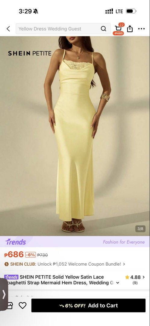 Yellow evening silk lace dress (Category: Evening dresses & gowns) located in Manila. Submitted by closetbylex_ (Listing ID 1471191993, Image 3). Description: Flattering! Fit to xs-s .
