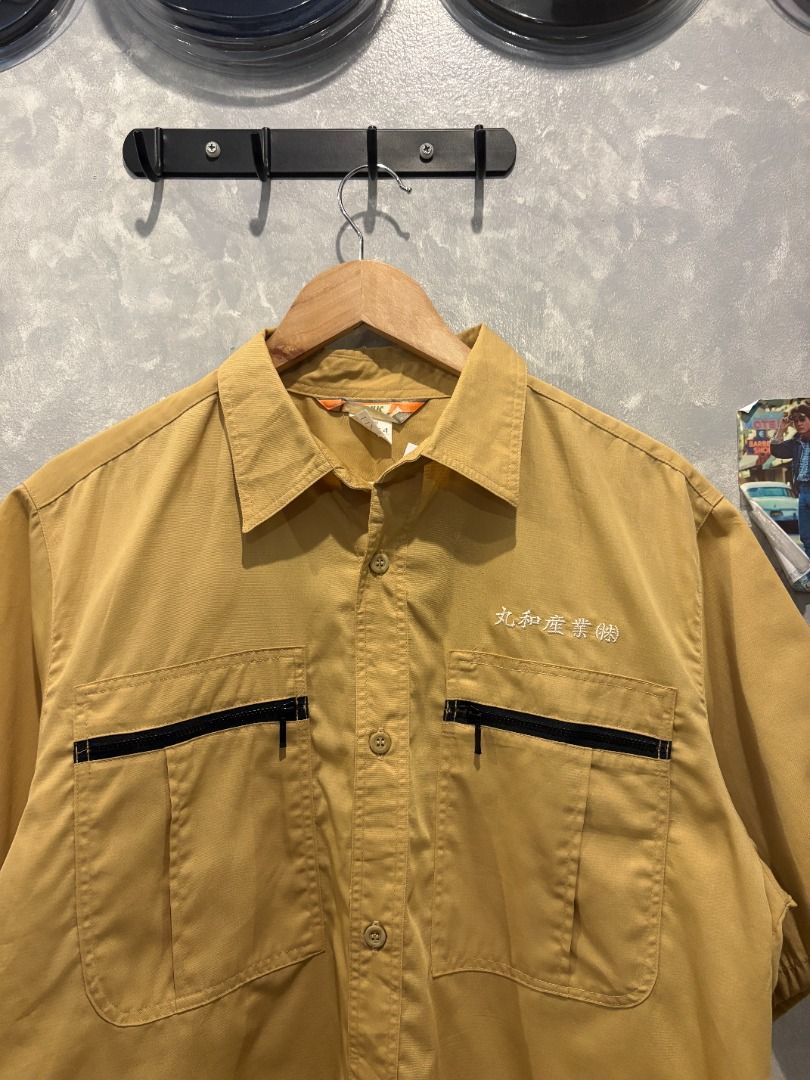 Yellow Japanese Workwear Crop Polo (Category: Tshirts & Polo Shirts ) located in Quezon City. Submitted by outofhabits_store (Listing ID 1471196977, Image 2). Description: Size: Medium Width: 22 inches Length: 24.5 inches Buy 2 items worth 600 pesos and get them for 1,000 Payment method: GCash Shipping options (shouldered by buyer): J&T 3-7 days, Lalamove or Grab within the day Location: Quezon City Please manage your expectations as this item is