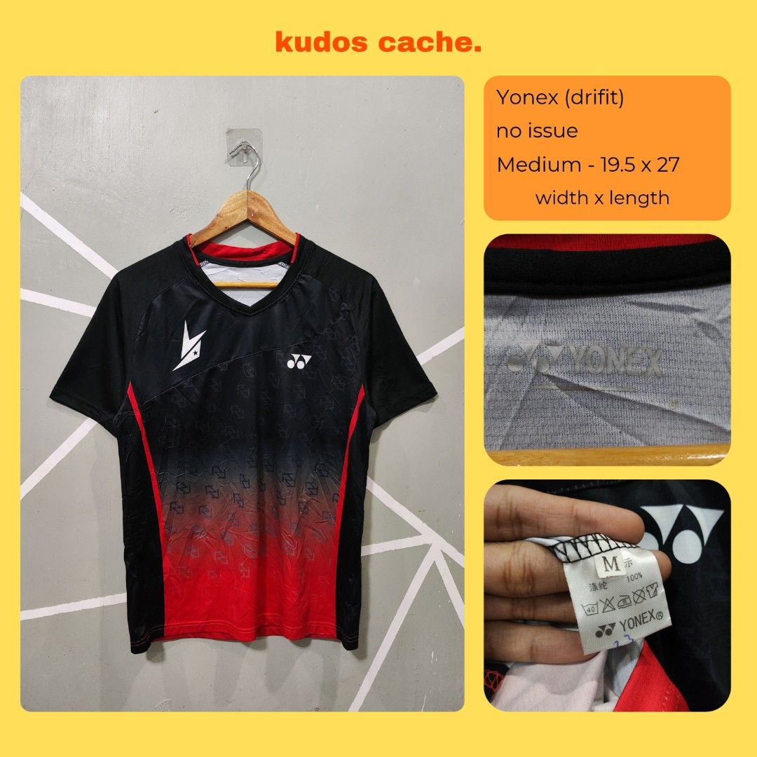 Yonex Drifit Badminton Jersey Shirt (Category: Activewear) located in Rosales. Submitted by kudoscache (Listing ID 1471180946, Image 1). Description: - Brand: Yonex - Width: 19.5 | Length: 27 - Color: Red - slightly nego payment: maribank / gotyme courier: J&T.