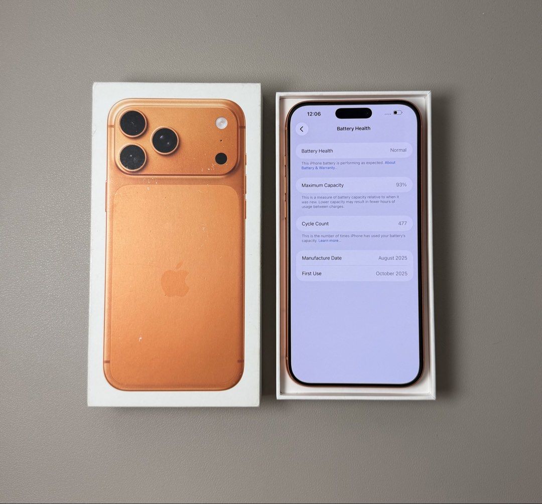 Apple iPhone 17 Pro Max - 256GB (Cosmic Orange) (Category: iPhone 17 Series) located in Manila. Submitted by gadgethavenph (Listing ID 1471342162, Image 3). Description: 𝐀𝐕𝐀𝐈𝐋𝐀𝐁𝐋𝐄 (𝐏𝐑𝐄𝐎𝐖𝐍𝐄𝐃) Apple iPhone 17 Pro Max | 256GB | Orange 𝐏𝐫𝐢𝐜𝐞 : ₱60,990 Battery health: 93% NTC Certified iPhone No functionality issues No repair history, all original Openline (works with all networks) No iCloud issues - ready for new owner With very