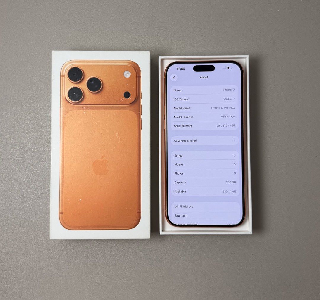 Apple iPhone 17 Pro Max - 256GB (Cosmic Orange) (Category: iPhone 17 Series) located in Manila. Submitted by gadgethavenph (Listing ID 1471342162, Image 2). Description: 𝐀𝐕𝐀𝐈𝐋𝐀𝐁𝐋𝐄 (𝐏𝐑𝐄𝐎𝐖𝐍𝐄𝐃) Apple iPhone 17 Pro Max | 256GB | Orange 𝐏𝐫𝐢𝐜𝐞 : ₱60,990 Battery health: 93% NTC Certified iPhone No functionality issues No repair history, all original Openline (works with all networks) No iCloud issues - ready for new owner With very