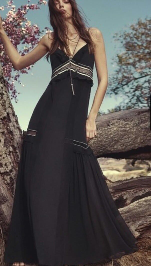 BCBGMAXAZRIA Black Maxi Dress (Category: Dresses) located in Paranaque City. Submitted by calm_youngstore7 (Listing ID 1471335482, Image 3). Description: - Brand: BCBGMAXAZRIA - Model: KYLEE - Color: Classic Black - Style: Maxi dress with delicate spaghetti straps and V-neckline - Design: Unique striped detailing on the bodice and waistline with a flowing pleated hem - Closure: Convenient back zipper - Occasion: Ideal for formal events, dinners, 