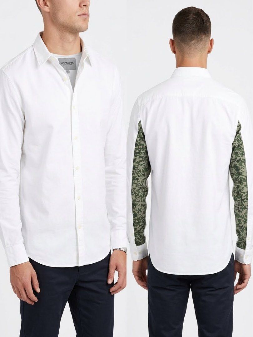 Carhartt White Long Sleeve Polo (Category: Tshirts & Polo Shirts ) located in Manila. Submitted by untouchedxo (Listing ID 1471306231, Image 1). Description: Authentic Carharrt Tag Size in XL With camouflage details at the back With washable removable stains from storage #Carhartt #PalmAngels #Essentials #Vetements #Stussy #SMWomen #h&m #zara #mango #Stradivarius #shein #uniqlo #forever21 #terranova #GU #cottonon #burberry #louisvuitton #ysl #cha