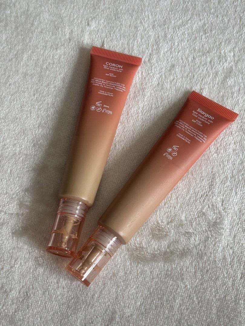 Colourette First Base Everyday Skin Tint (2 for 540) (Category: Makeup) located in Quezon City. Submitted by haha10_4 (Listing ID 1471342736, Image 2). Description: - Brand/Item: Colourette First Base Everyday Skin Tint - Volume/Packaging: 30ml tube with pump dispenser - Shade 1: Coron (Light medium with olive undertone) | Expiry: June 2029 - Shade 2: Siargao (Light medium with cool undertone) | Expiry: November 2028 - Key Ingredients: SPF 30, az