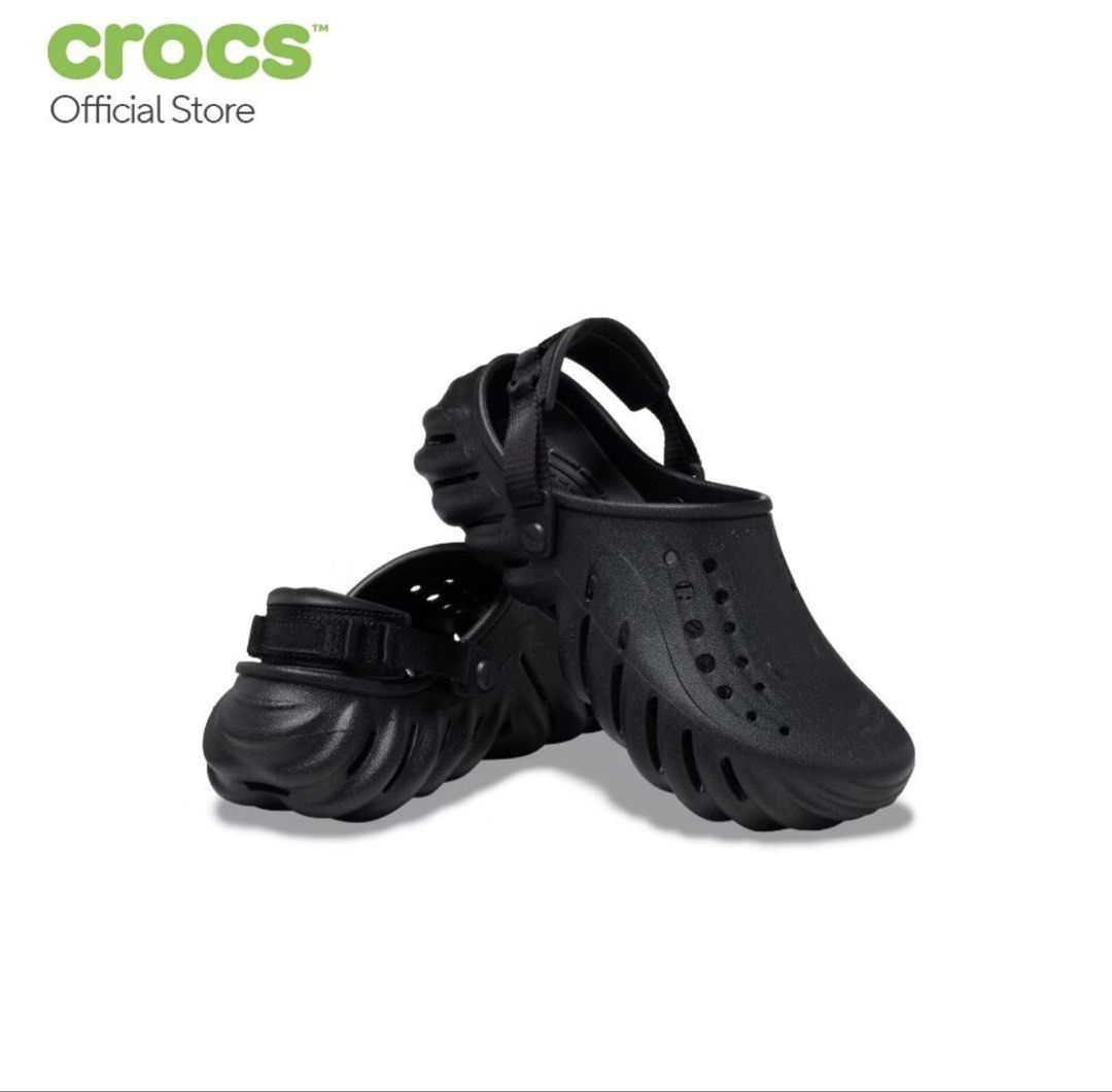Crocs Echo Clog Black Size M8 W10 (Category: Slippers & Slides) located in Quezon City. Submitted by authenticprelovedbykate (Listing ID 1471358090, Image 1). Description: - Item: Crocs Echo Clogs - Color: Black - Size: Men 8 / Women 10 / EU 41-42 - Condition: Brand new with original tags and packaging bag - Features: Futuristic molded design, aggressive tread, adjustable heel strap, and roomy fit.